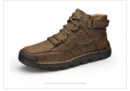 PU Leather Men Boots Winter Warm Outdoor Comfortable Boots Handmade Ankle Boots Business Boots Big Size 38-48
