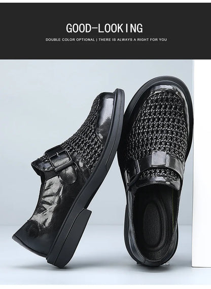 Breathable Hallow Business Leather Shoes for Men Buckle Designer Black Fashion Casual Shoe Male Summer British Elegant Shoes Man