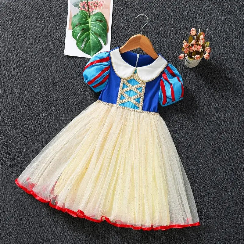 Kids Girl Snow White Dress Summer Short Sleeved Birthday Party Elsa Princess 2026 New Halloween Costume for Girls 2-8 Years Old