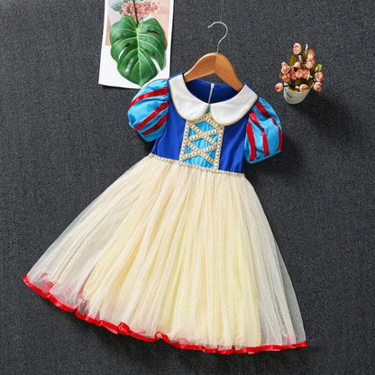 Kids Girl Snow White Dress Summer Short Sleeved Birthday Party Elsa Princess 2026 New Halloween Costume for Girls 2-8 Years Old