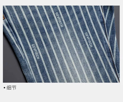 Autumn and Spring Fashion American Vintage Straight-leg Striped Jeans Men's Casual Comfortable Sports High-quality Denim Pants