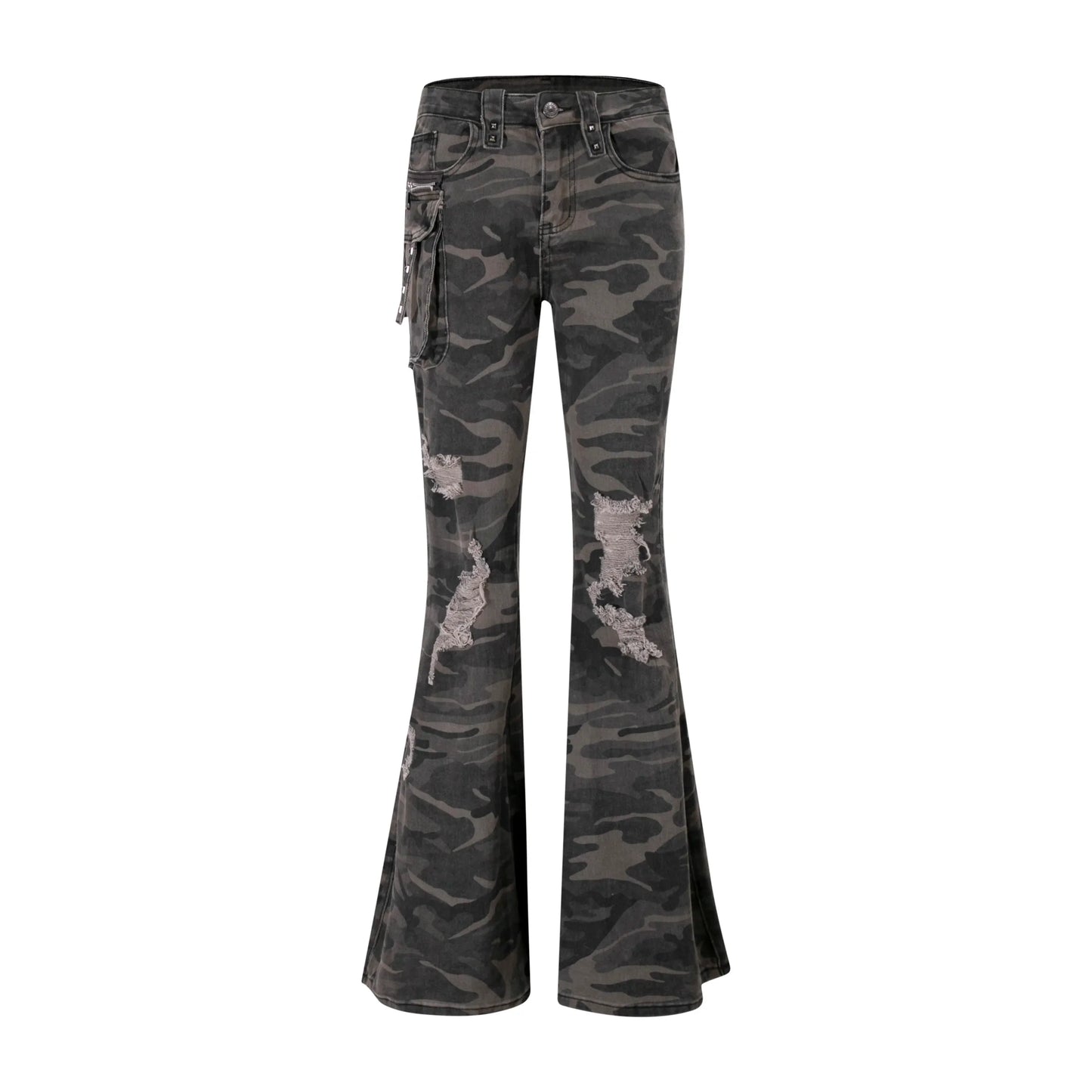 2025 Autumn Winter Women's Harajuku Denim Flare Pants Low Rise Camouflage Cargo Jean Bell Bottom Y2k Cowbow New In Kpop Grunge