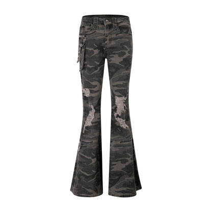 2025 Autumn Winter Women's Harajuku Denim Flare Pants Low Rise Camouflage Cargo Jean Bell Bottom Y2k Cowbow New In Kpop Grunge