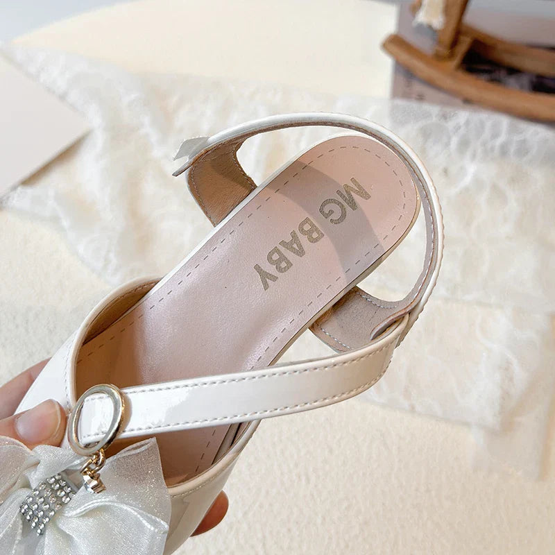 Girls Sandals Fashion Bow Girls High Heels Pink Kid Non-slip Princess Performance Shoes 3-18 Years Old Children's Leather Shoes