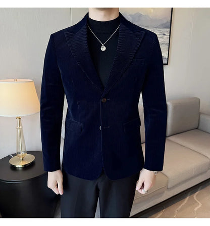 Stripe Suit Jacket For Men Autumn Winter Business Slim Fit Tailcoat Formal Wedding Party Fashion Casual Suit Coat 4XL-M