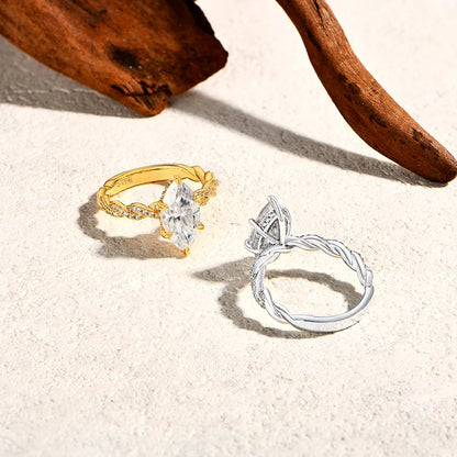 ATTAGEMS Bague de Fiançailles pour Femme en Moissanite Taille Marquise 3,0 carats 14*7mm, Diamant de Laboratoire, Argent Sterling S925, Bijoux de Mariage et de Fête