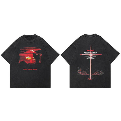 Men Streetwear Hip Hop T Shirt Cross Letter Graphic Hipster T Shirt Faded Black Harajuku Loose Tshirt Cotton Tops Tees Unisex