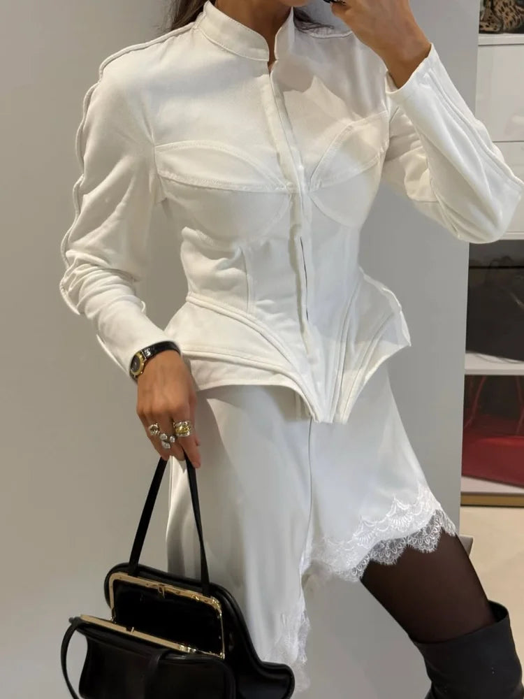 Elegant White Women's Long Sleeve Top Slim Fit Corset Bustier Shirt Casual Office Party Streetwear Y2K Fashion Outerwear 2026