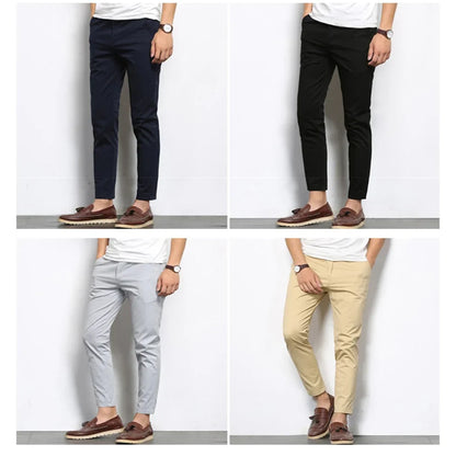 Summer Men Fashions Solid Color Casual Pants Men Straight Slight Elastic Ankle-Length High Quality Formal Trousers Men