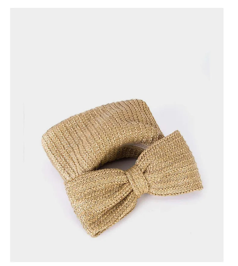 Summer Straw Woven Clutch Bag Women Bow Purse Vacation Beach Tote Party Wedding 2024 New Luxury Design Zipper Evenging Handbags
