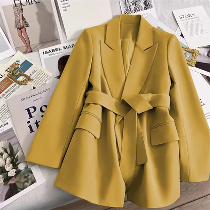 Elegant Blazer Woman Spring New Solid Color Tie Suit Jacket Temperament Korean Version of The Casual Trend Suit Woman Clothing