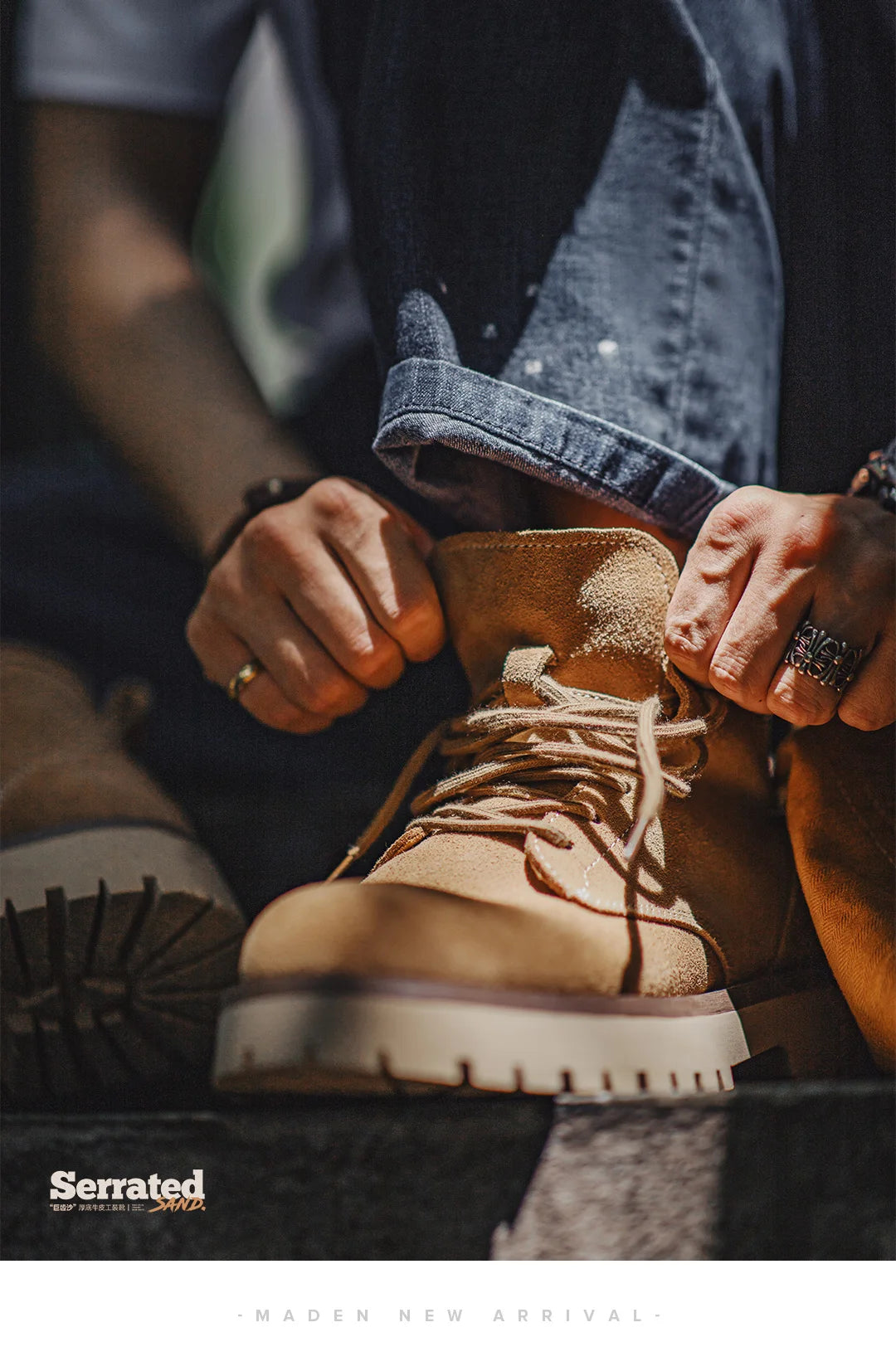 Vintage Men's Cow Suede High-Top Boots Chunky Round Toe Work Desert Boots Lace-Up Ankle Boots for Fall Winter Casual Shoes