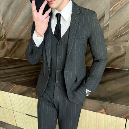 2025 High-Quality Wedding Suit Three-Piece Set Striped Business Casual Fashion Vest Trousers Ensemble Handsome Boutique Trend