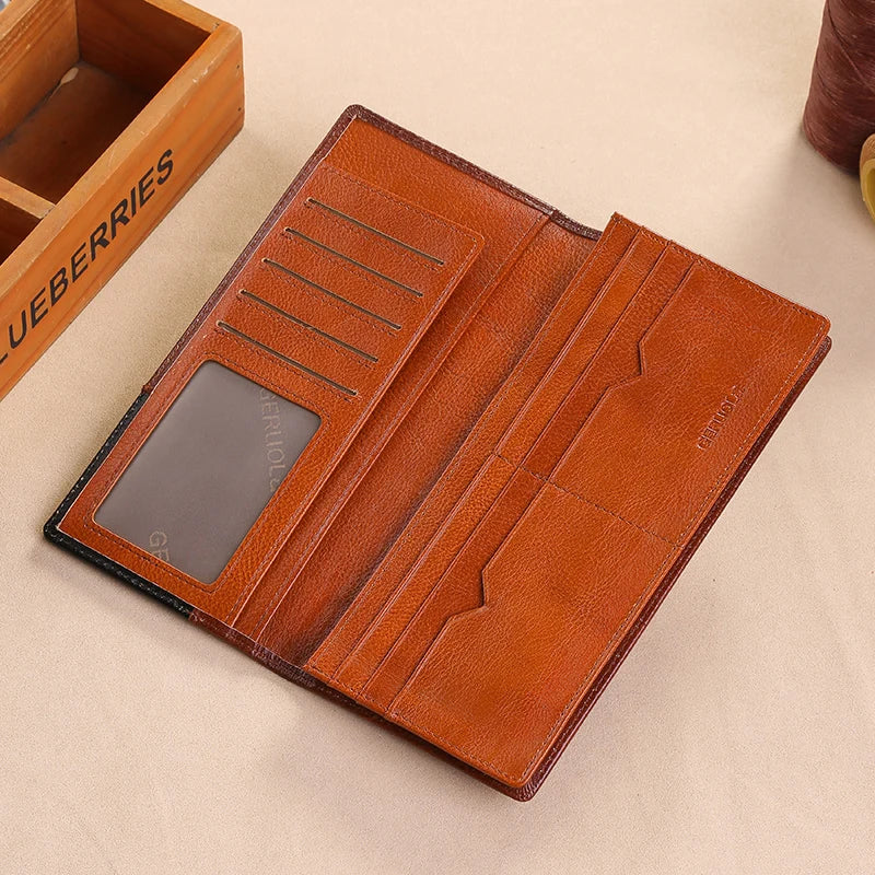 Wallet men's genuine leather new wallet long card bag storage silver foreskin clip hand-held bag gift