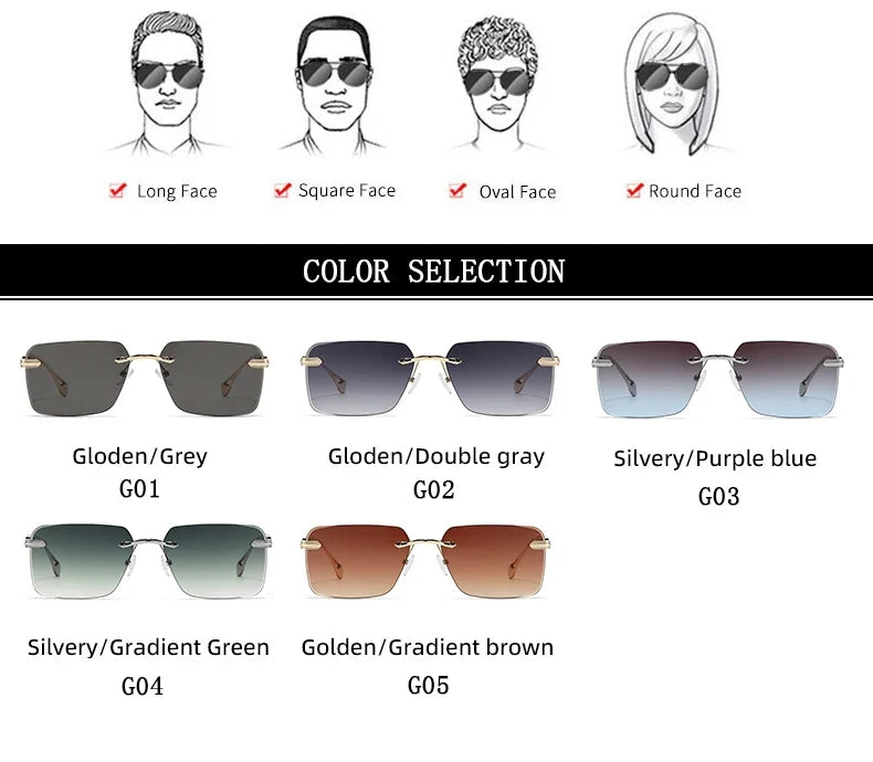 2024 Fashion Sunglasses For Men Luxe Rimless Sunglasses Women Trendy Vintage Glasses Lunette Soleil Femme Gafas De Sol Hombre