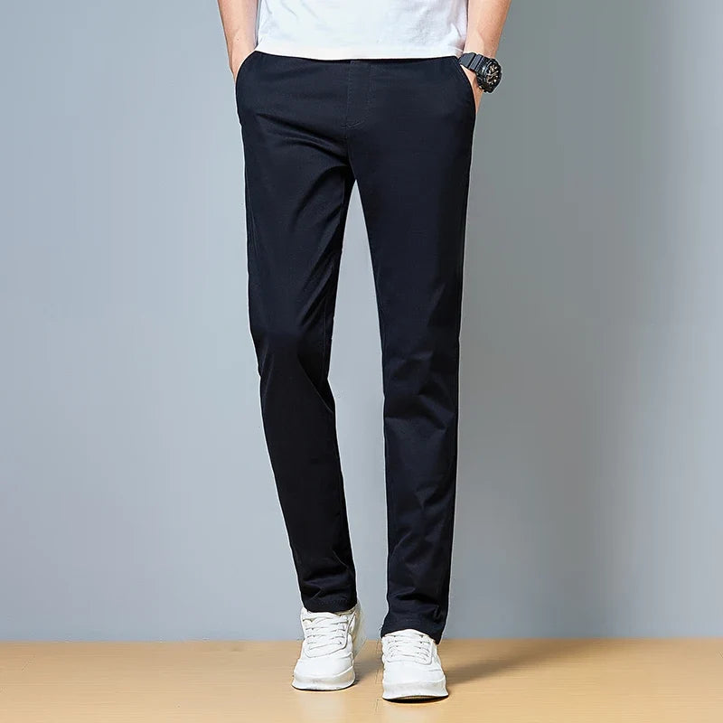 Top Grade Cotton New Brand Casual Fashion Relax Fit Long Dress Pants Korean Straight Business Trousers Office Mens Clothing 2026