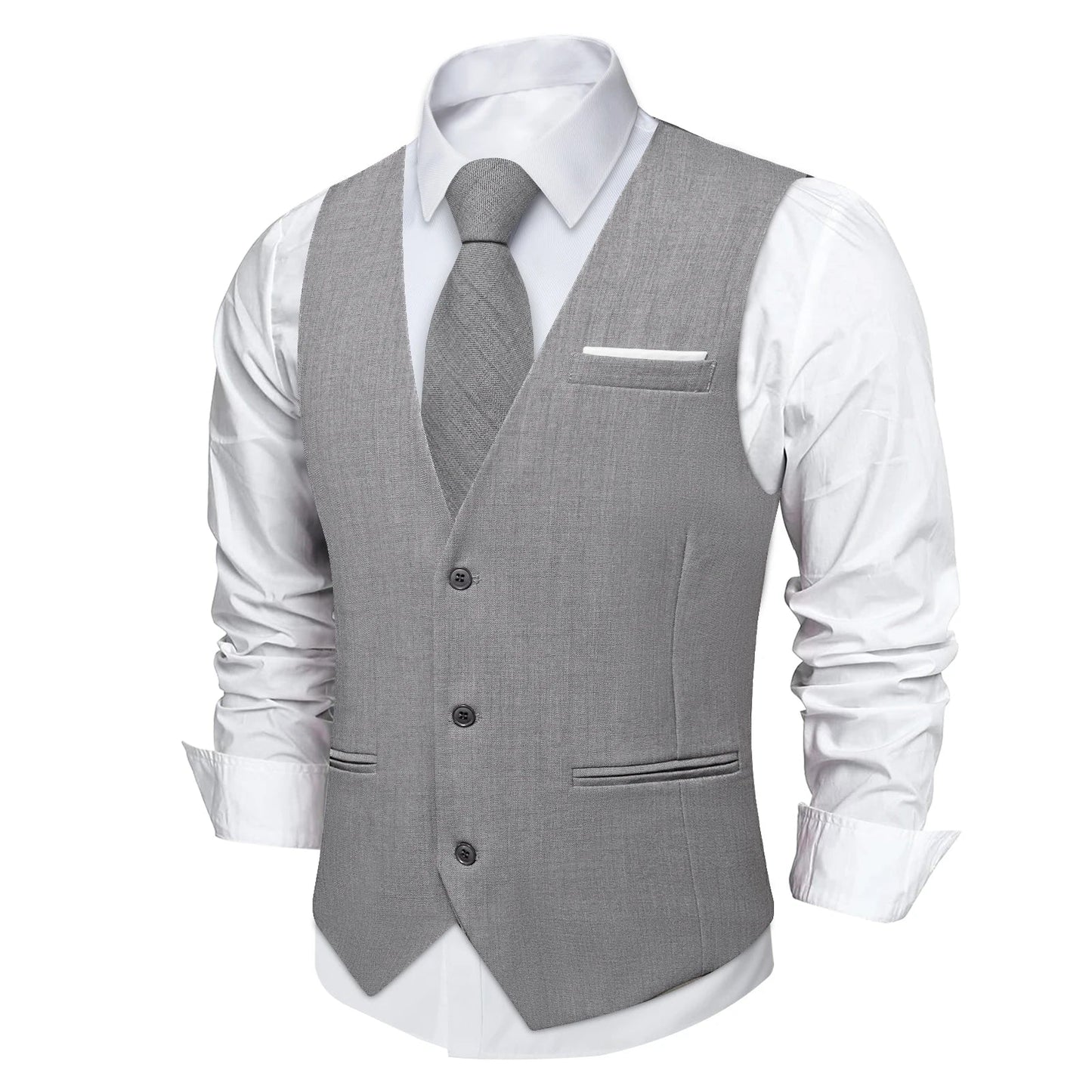 Fashion Men Vest Blue Single Breasted V Neck Solid Waistcoat For Wedding Birthday Party Prom Business Daily Casual Men Suit Vest