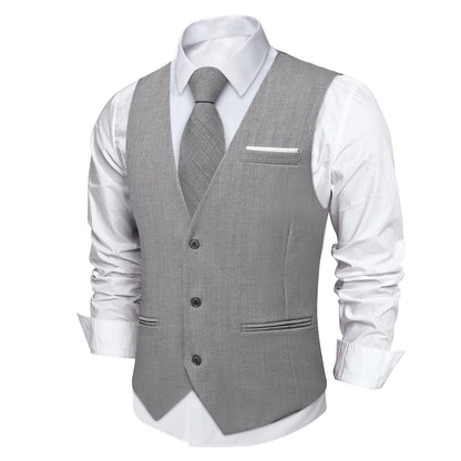 Fashion Men Vest Blue Single Breasted V Neck Solid Waistcoat For Wedding Birthday Party Prom Business Daily Casual Men Suit Vest