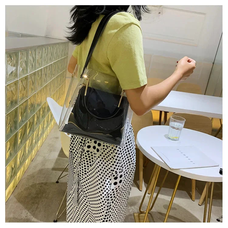 Fashion Transparent Women Shoulder Bag Jelly Candy Summer Beach Handbag for Female Messenger Bags Bolsa Totes Bucket Bag