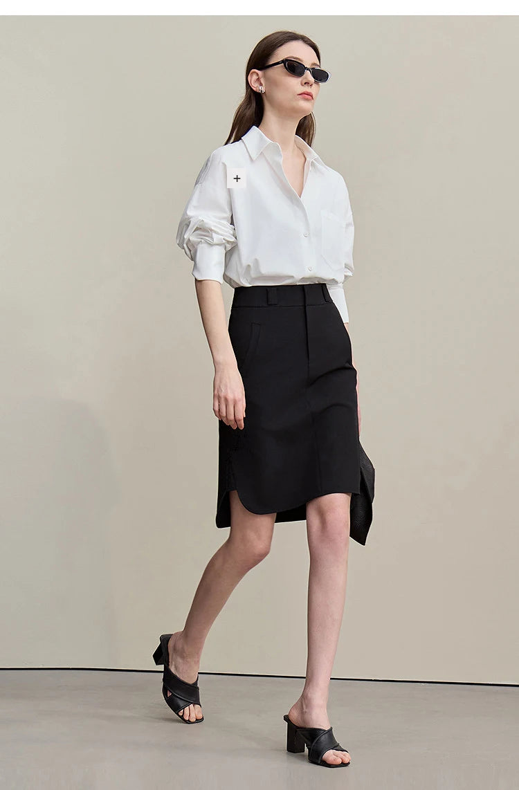 Mid Skirt 2026 Summer New Casual Workwear Style A-Line Skirt Women's solid Versatile Side Slit Women's clothing 12642098