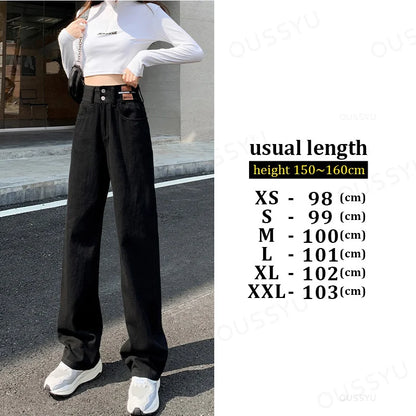 Y2K Woman Jeans High Waist Wide Leg Cotton Denim Clothing Blue White Streetwear Vintage Fashion Harajuku Straight Pants