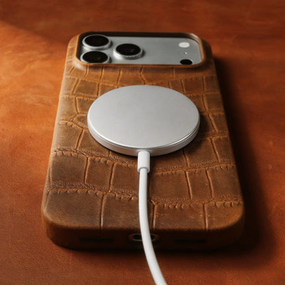 Magsafe Case For iphone 16 15 17 Pro Max Air 17e 16e 14 Plus 13 12 Mini 11 Crazy Horse Crocodile Genuine Leather Back Cover
