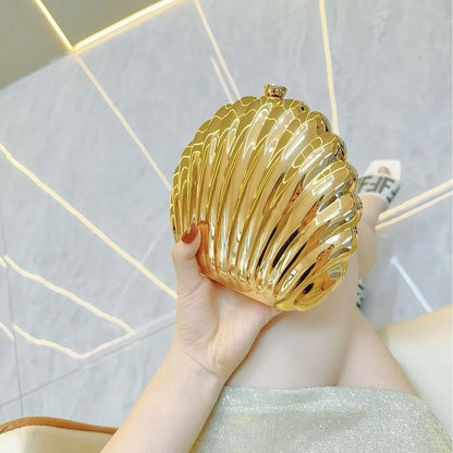 2025 Women Silver Gold Shell Bag Cute Acrylic Evening Clutch Bag With Strap For Wedding Party Small Purses Designer Handbags Ins