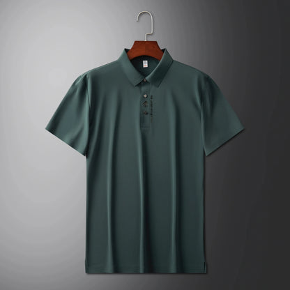 High quality silk breathable short sleeve POLO shirt men's lapel top 2024 summer new light luxury brand printed casual T-shirt