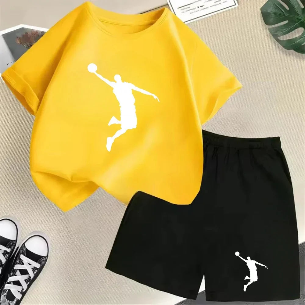 Été à manches courtes enfants T-shirt ensemble sport mode garçons filles Shorts 2 pièces ensemble décontracté marque impression
