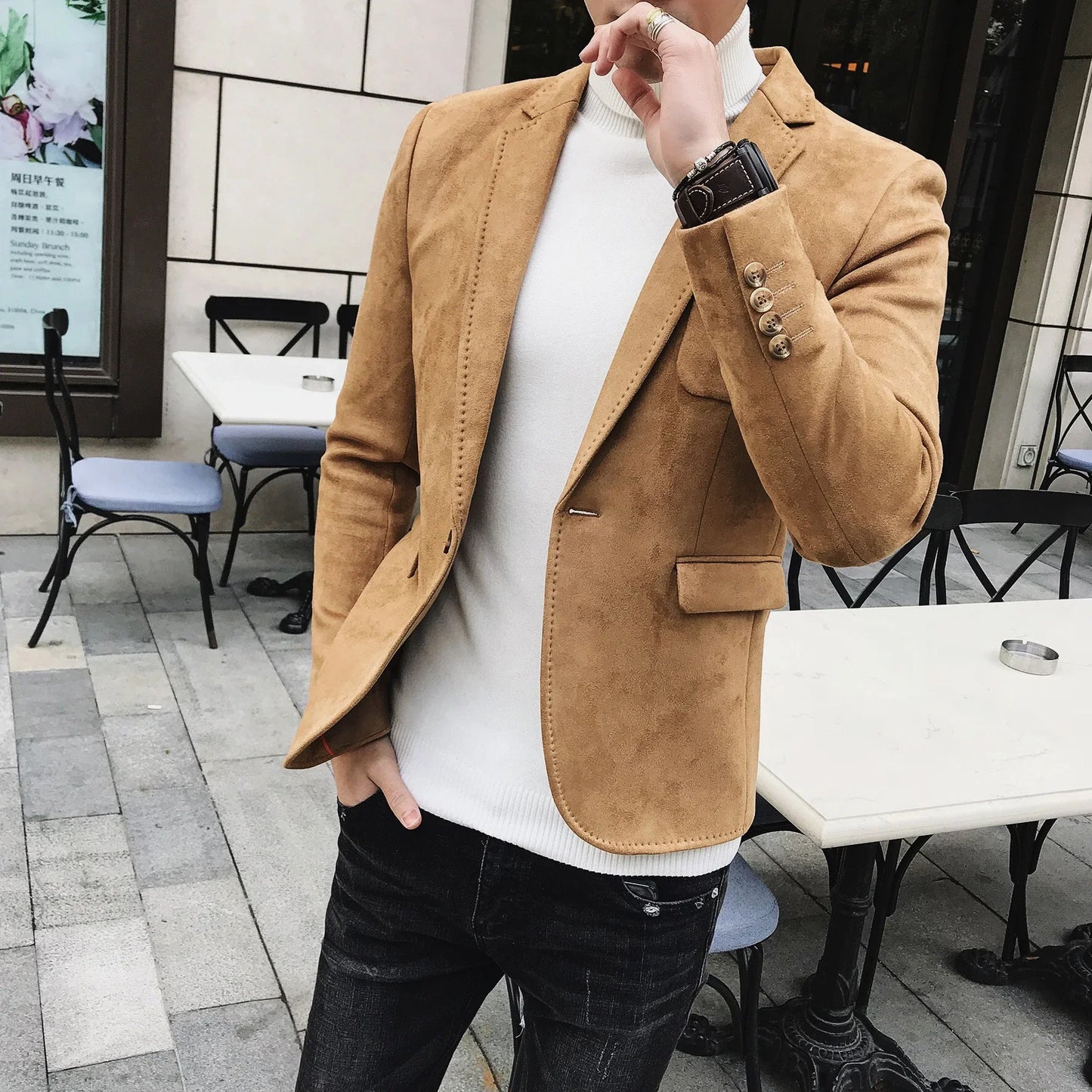 Blazer Hombre Men's Casual Slim Fit Deerskin Velvet Suit Jacket High-quality Korean Luxury Formal Solid Color Suit 6 Colors