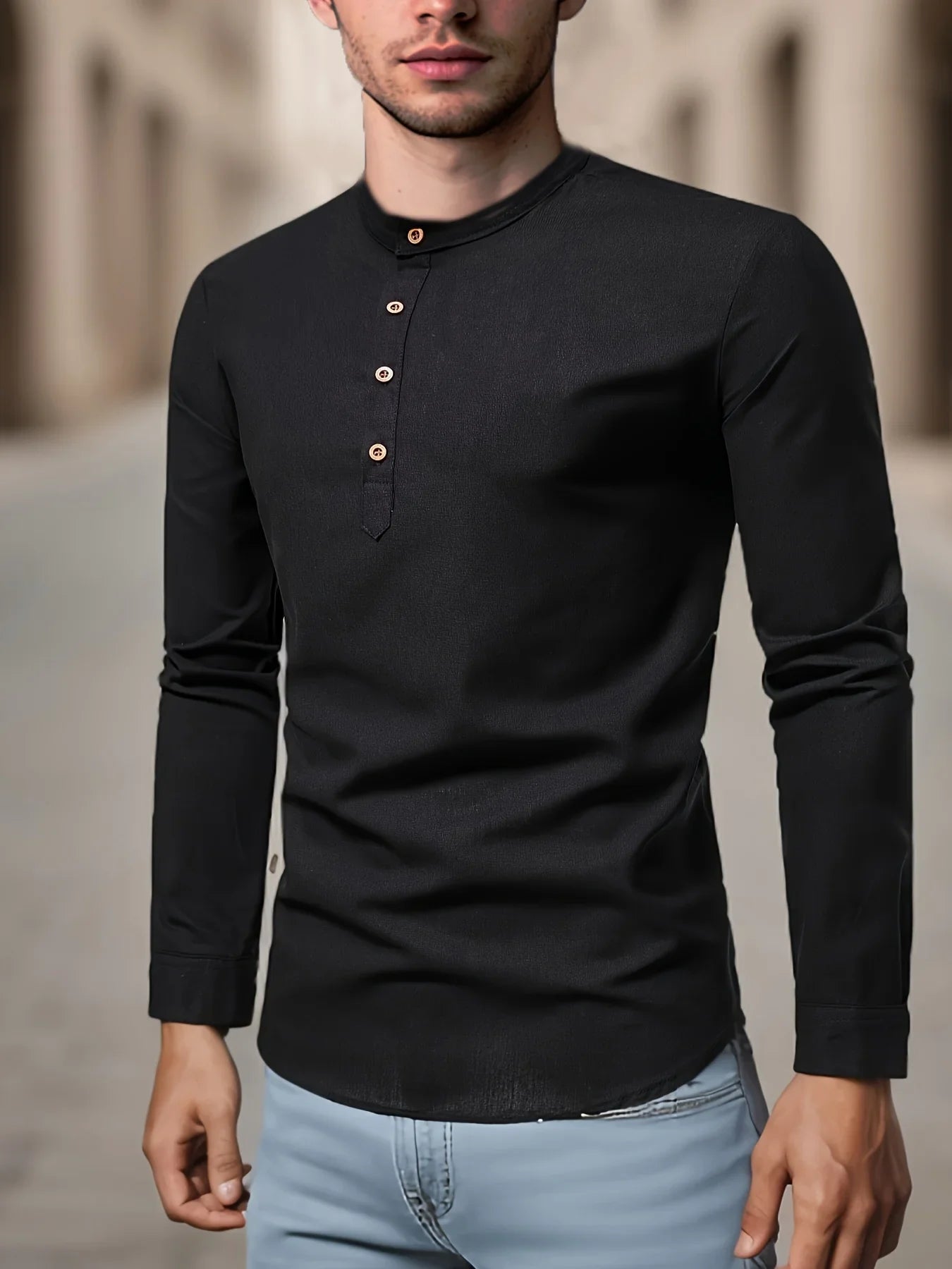 Spring and Autumn Outdoor Activities Fashion Stand collar Long sleeved Pure Cotton Shirt, Casual Fashion Design