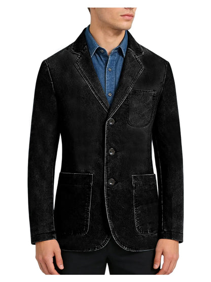 Men‘s Casual Denim Blazer Notch Lapel Jean Jacket Lightweight Stretch Suit Sport Coat with Pockets