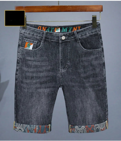 Summer New Men's Embroidered Denim Shorts Fashion Straight Slim Personality Streetwear Jeans Male Bermuda Male Short Pants