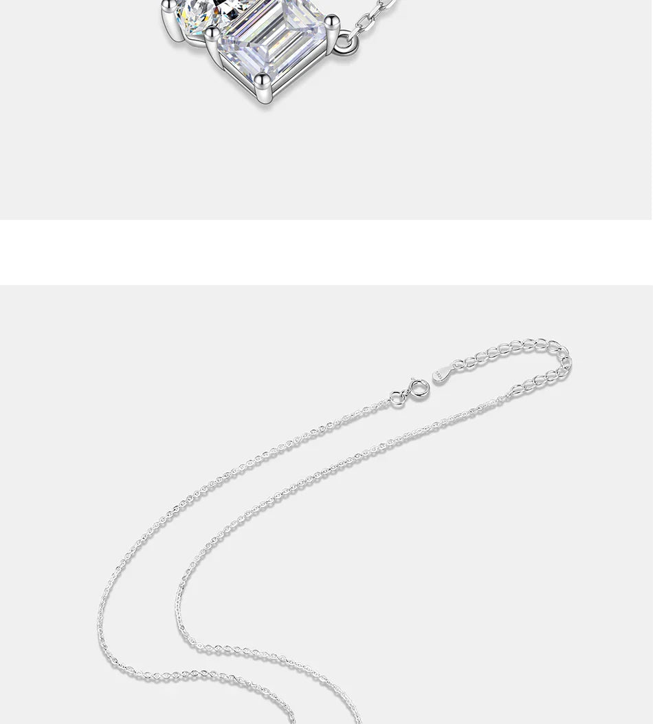 Radiant Emerald Cut 2CT Moissanite Necklace for Women S925 Pure Silver Heart Diamond Pendant Fashion Wedding Jewelry