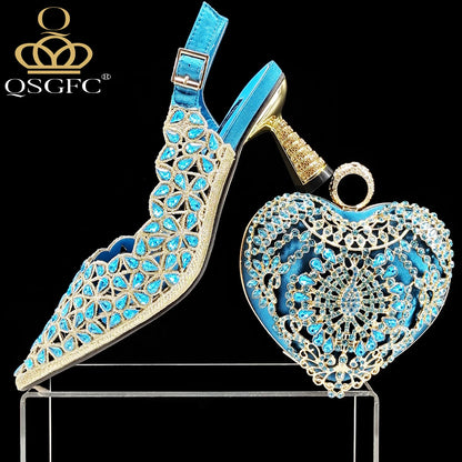 New Shoes and Bags Matching Set Nigerian Women Heel Party for Women Fuchsia Colour Italian Design Wedding INS Design