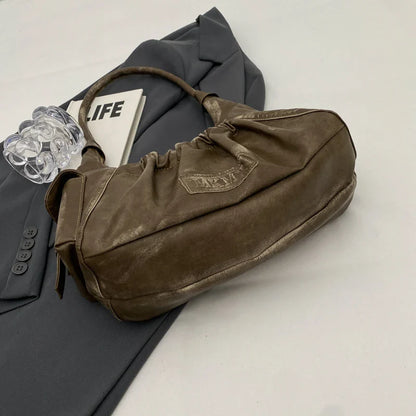 Retro Leather Shoulder Bags for Women 2025 Spring Vintage Underarm Bag Handbags and Purses Latest Fashion Hand Bag