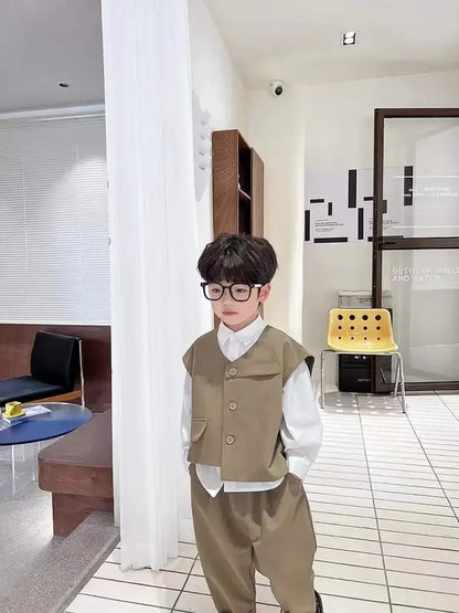 Boys' Autumn Set Trendy and Cool Children's Autumn Wear Boys and Babies Handsome Casual Suit Vest Three Piece Set New