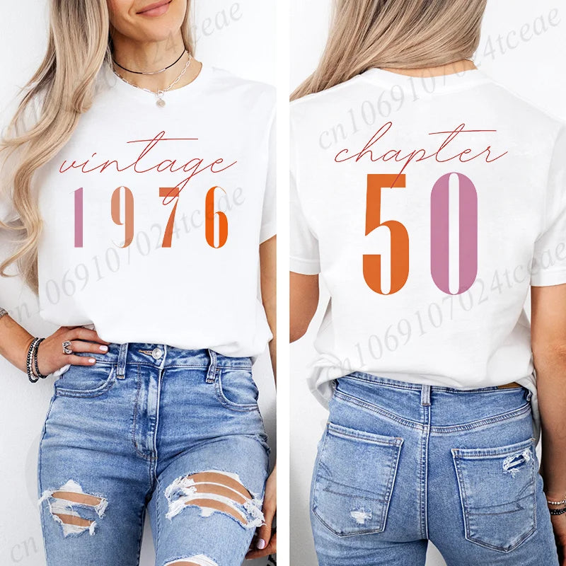 Fashion Women's T Shirts Clothing Vintage 50th Birthday Women Aesthetic T-shirts Classic 1976 Graphic 50 Bday Casual Tee Shirts