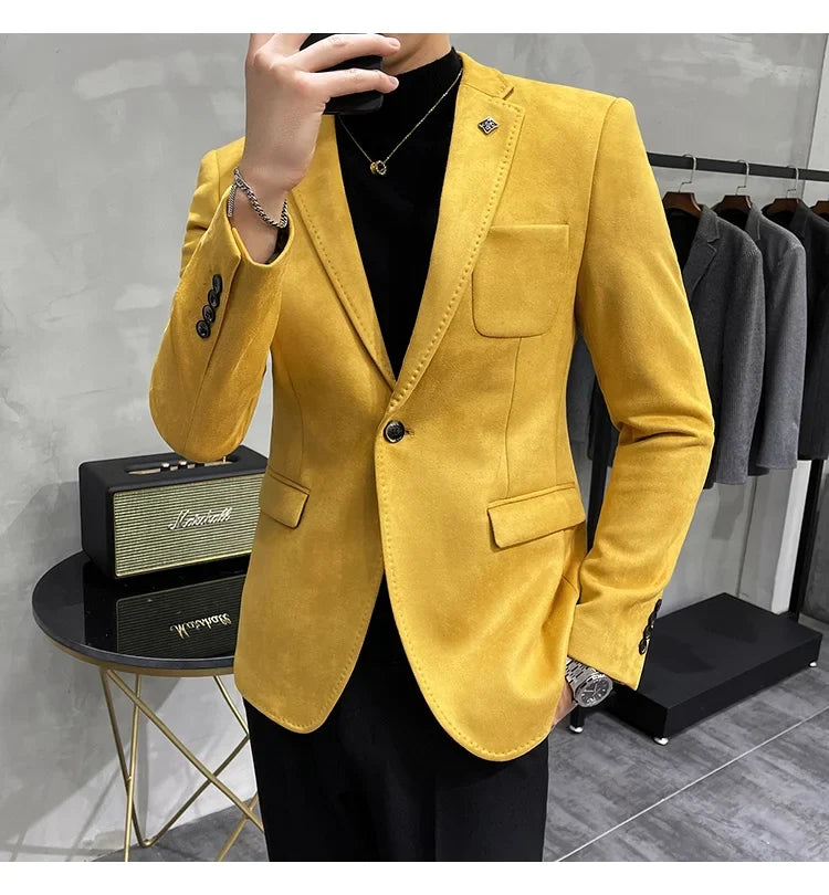 Deerskin Leather Jacket Blazer Men Casual Slim Fit Blazer Hombre Suit Leather Jacket Men Terno Masculino Men Clothing 6 Color