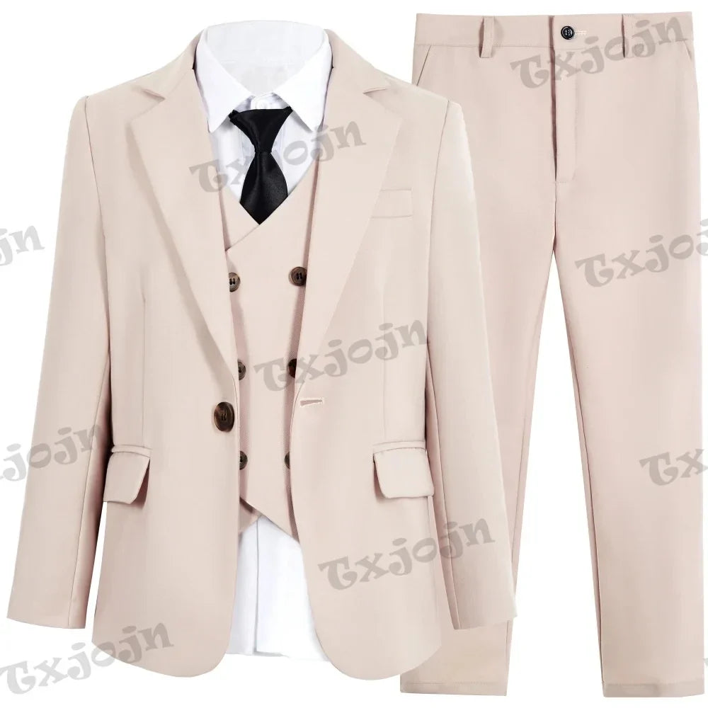 Fast Ship Colorful Regular Fit Kids Suit Set In Stock High Quality 4 Pieces Blazer Vest Pants Tie For Kids 3-14Y Birthday Party