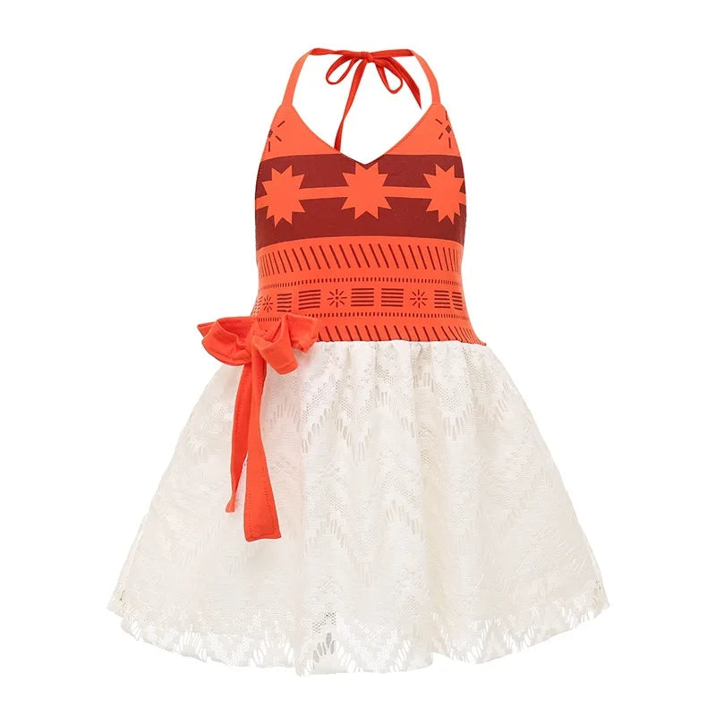 Halloween Moana Halter Dress for Girl Cosplay Moana Princess Costume Hawaii Toddler Vaiana Cute Sundress Two Piece Costume Set