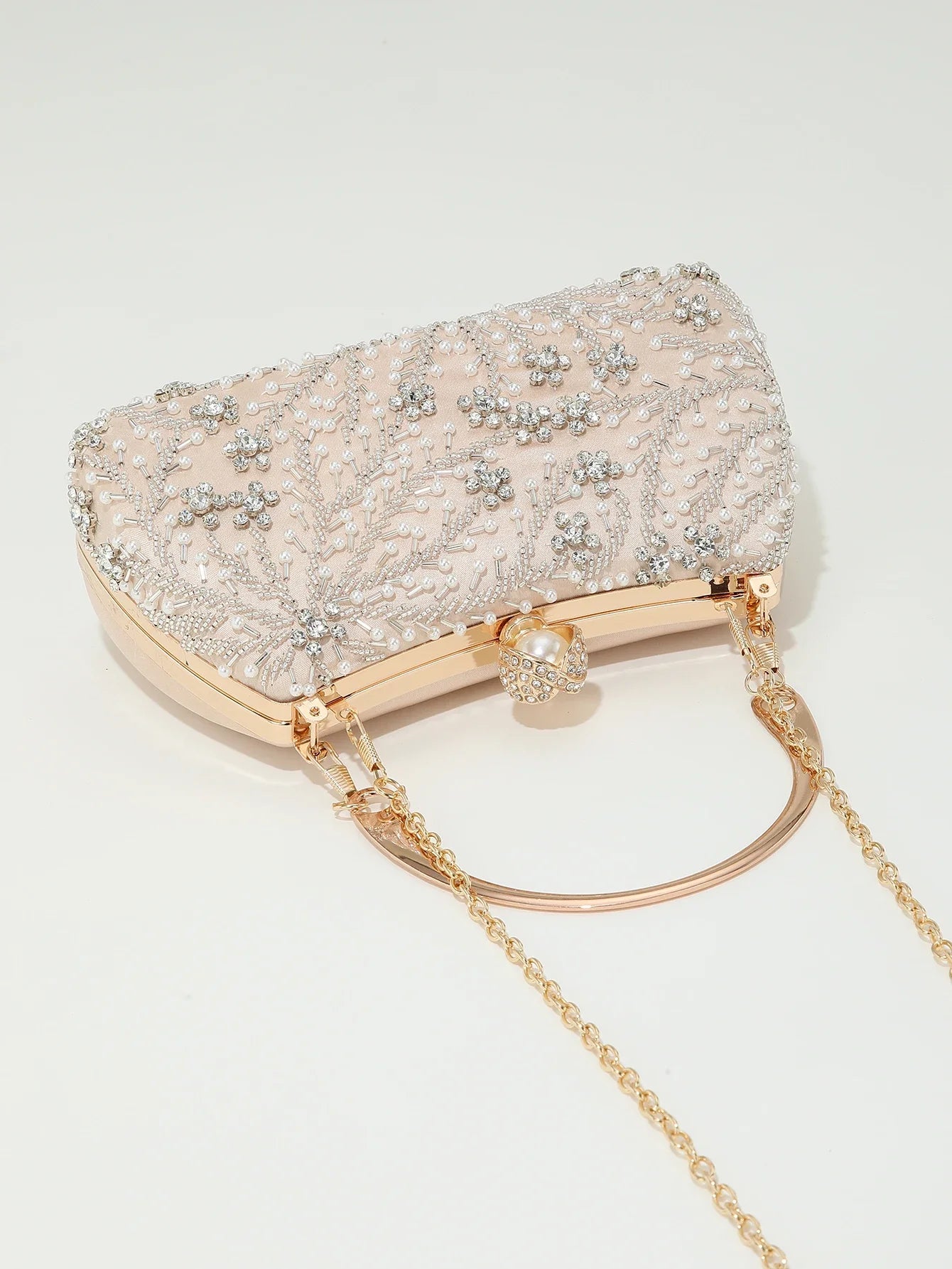 Gorgeous and shiny heavy handmake diamond-studded rhinestones beaded flower pattern hand party wedding evening bag