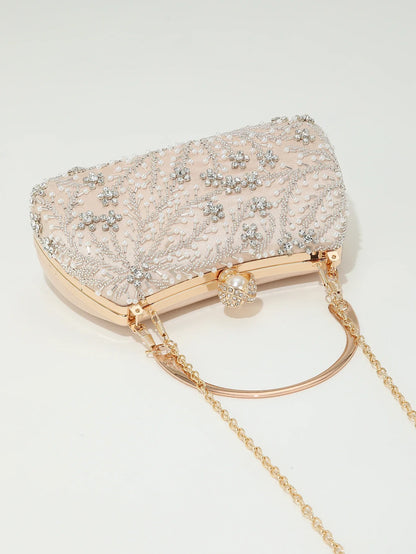 Gorgeous and shiny heavy handmake diamond-studded rhinestones beaded flower pattern hand party wedding evening bag