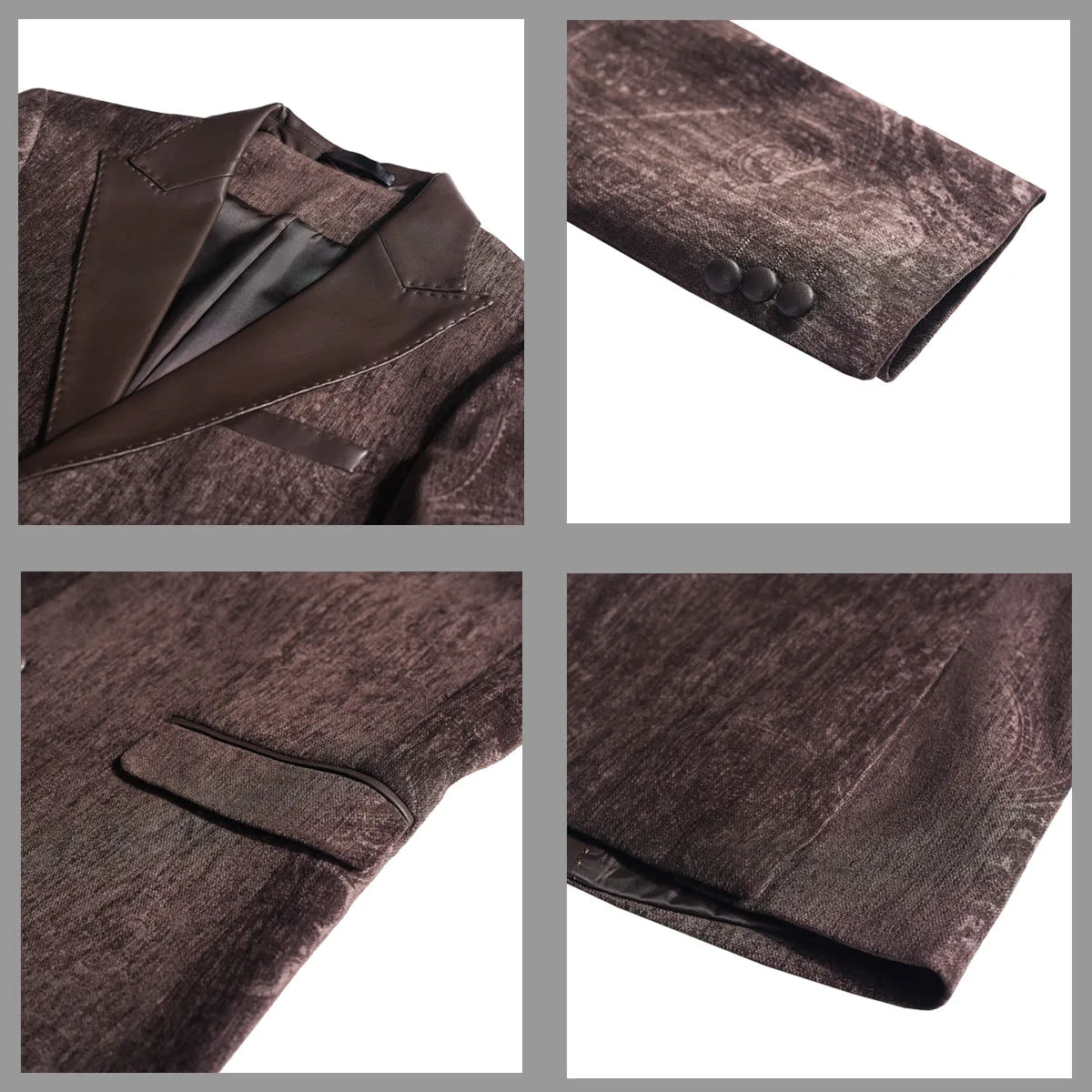 2025 Fashion Leather Neck Spliced Suit Jacket Luxury Men's Business Slim Fit Social Formal Blazers Coats Wedding Groom Tuxedos