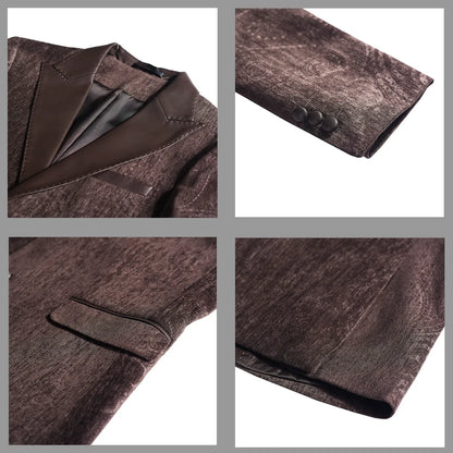 2025 Fashion Leather Neck Spliced Suit Jacket Luxury Men's Business Slim Fit Social Formal Blazers Coats Wedding Groom Tuxedos