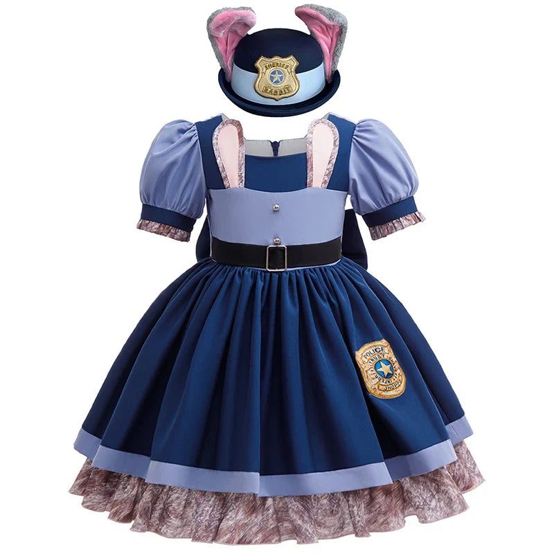 Girls Judy Bunny Police Officer Dress Disney Zootopia 2 Bunny Costume for Kids Cosplay Dress With Accessories Fancy Outfits