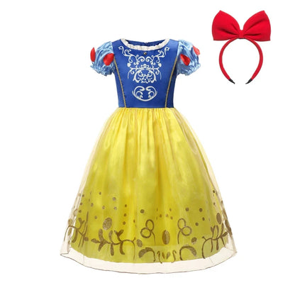 Summer Deluxe Princess Snow White Gown with Cape Girls Fairy Kids Cosplay Costume Toddler Carnival Apparel Halloween Dress up