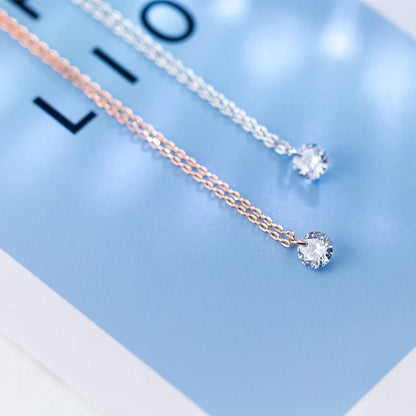 2021 New Fashion Tiny 100% 925 Sterling Silver Round Clear Zircon Chain Necklaces Pendant For Women Wedding Jewelry Gift