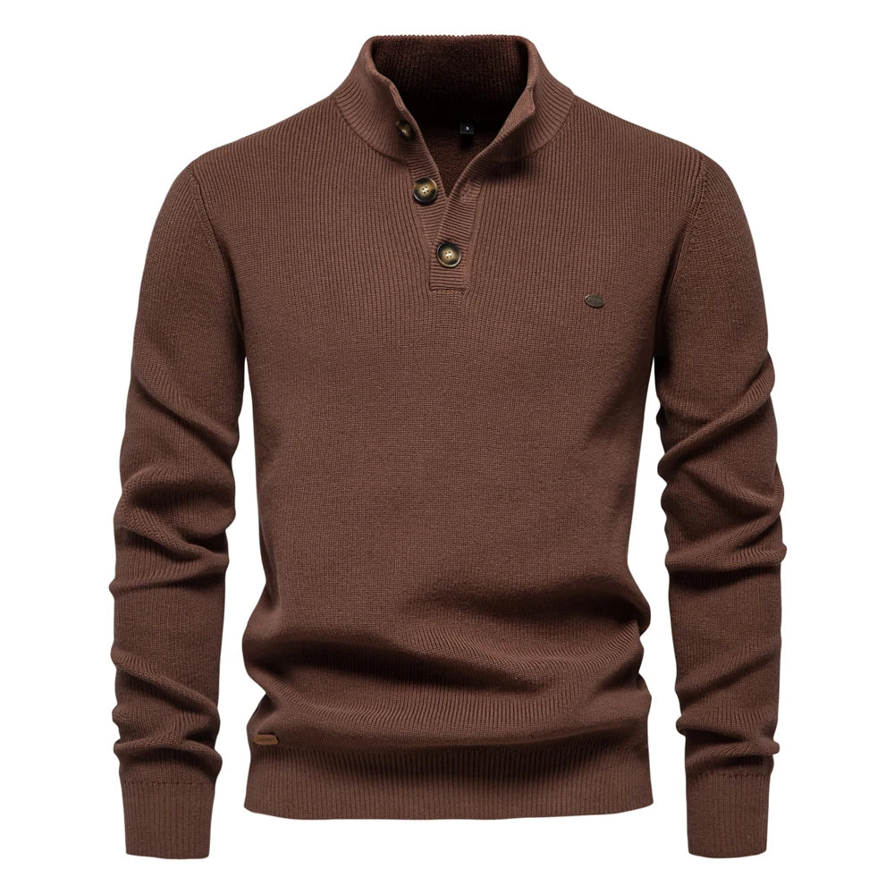 2024 Autumn Quarter Zipper Mock Neck Pullover Sweaters for Men Quality Warm Winter Cotton Knitted Men's Sweaters