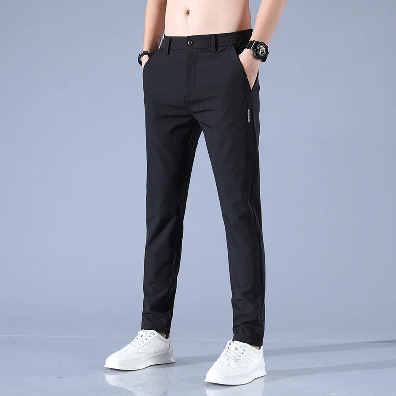 2026 Spring Summer Men's Ice Silk Golf Casual Slim Straight Thin Trousers Male Fashion Stretch Breathable Jogging 28-38